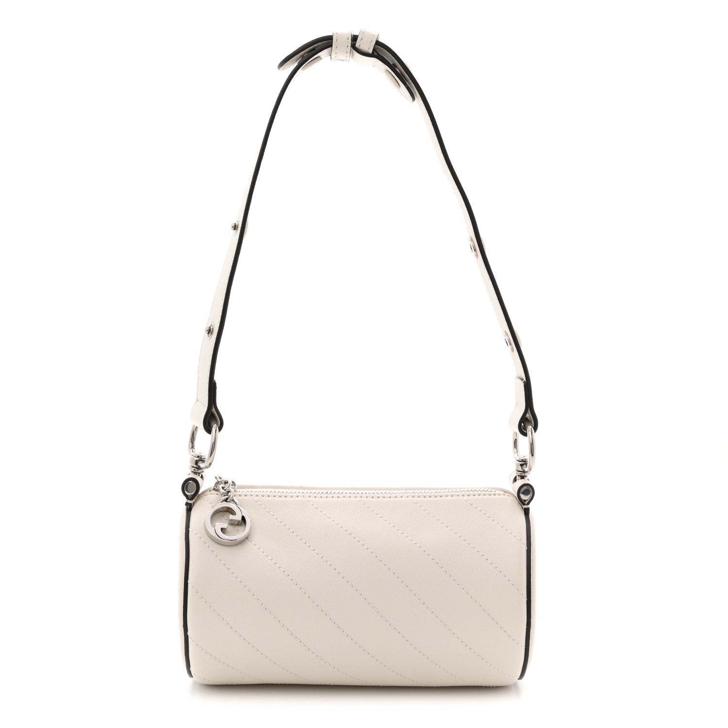 Gucci Sakai Be Green Calfskin Diagonal Stitched Mini Blondie Barrel Shoulder Bag Mystic White 1 of 11