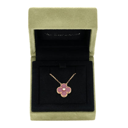 Van Cleef & Arpels 18K Rose Gold Diamond Rhodonite Vintage Alhambra Pendant Necklace 4 of 4
