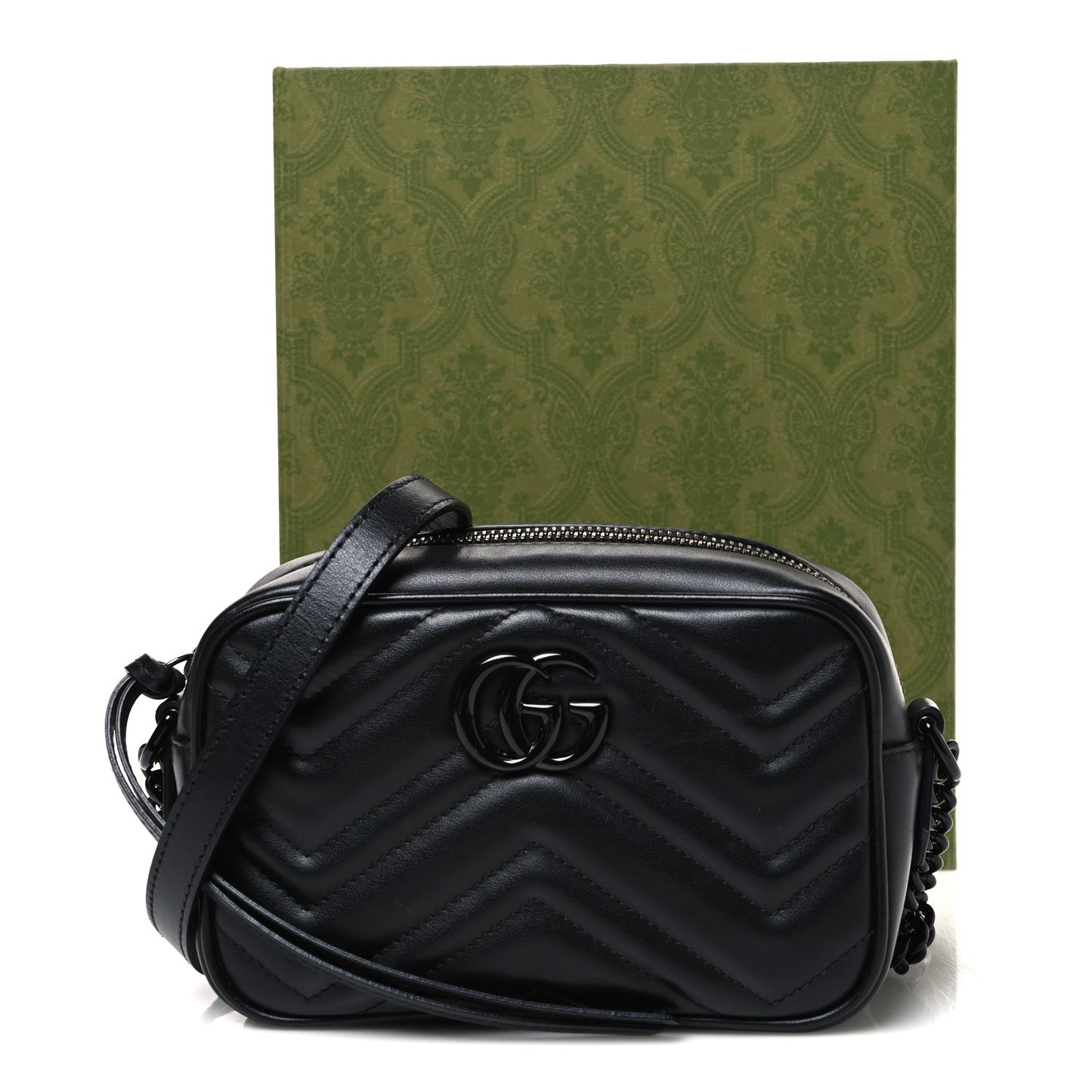 Calfskin Matelasse Monochrome Mini GG Marmont Chain Shoulder Bag Black