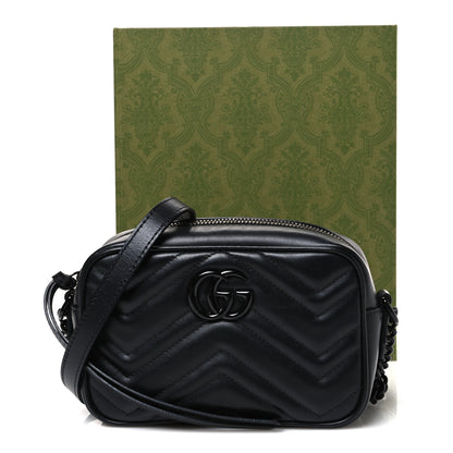 Gucci Calfskin Matelasse Monochrome Mini GG Marmont Chain Shoulder Bag Black 11 of 11