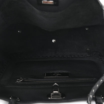 Valentino Garavani Grained Calfskin Onyx Medium Rockstud Rolling Tote Black 5 of 9