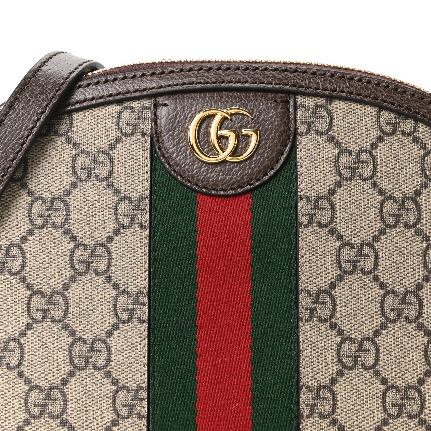GG Supreme Monogram Textured Dollar Calfskin Web Small Ophidia Dome Shoulder Bag Beige Ebony New Acero