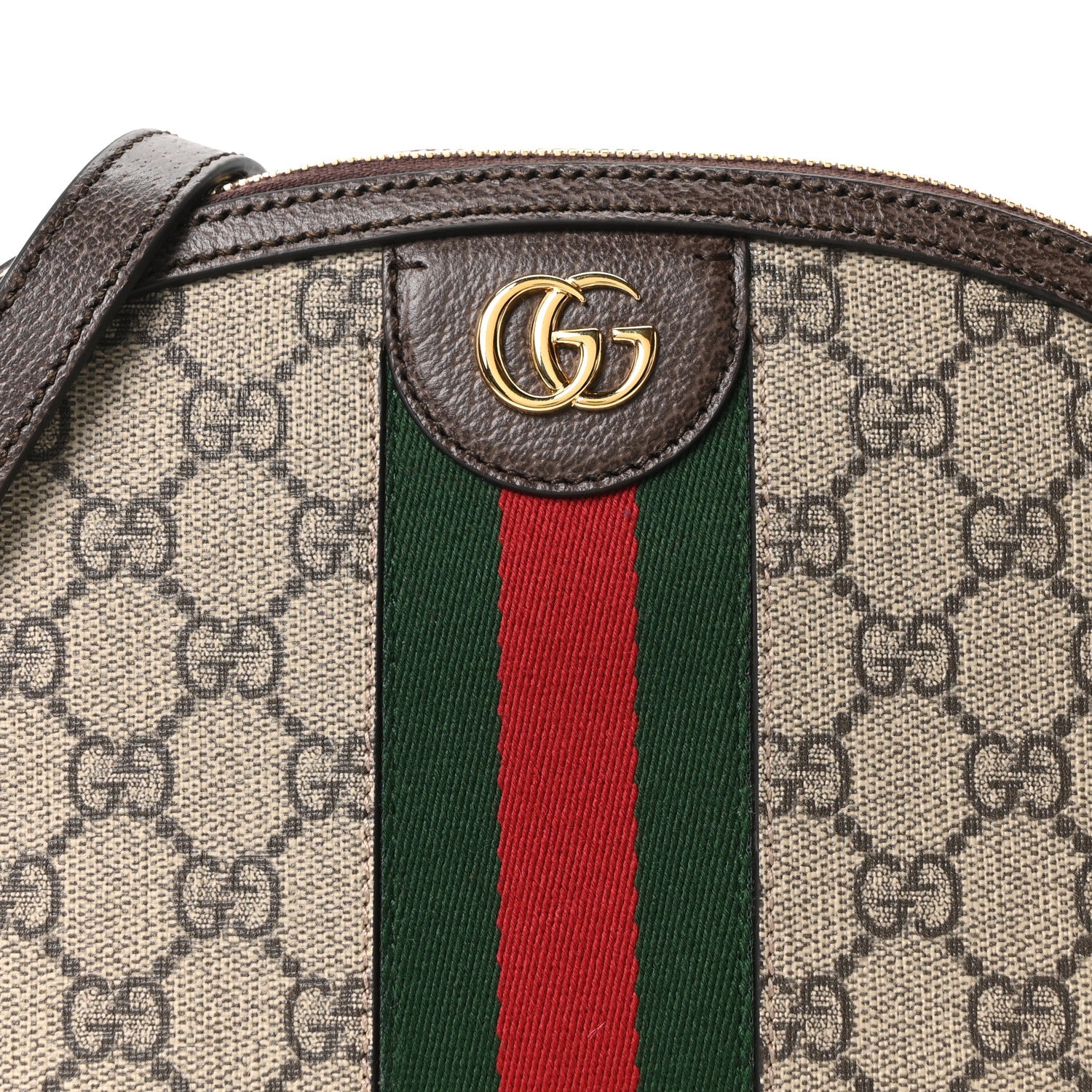 Gucci GG Supreme Monogram Textured Dollar Calfskin Web Small Ophidia Dome Shoulder Bag Beige Ebony New Acero 8 of 10