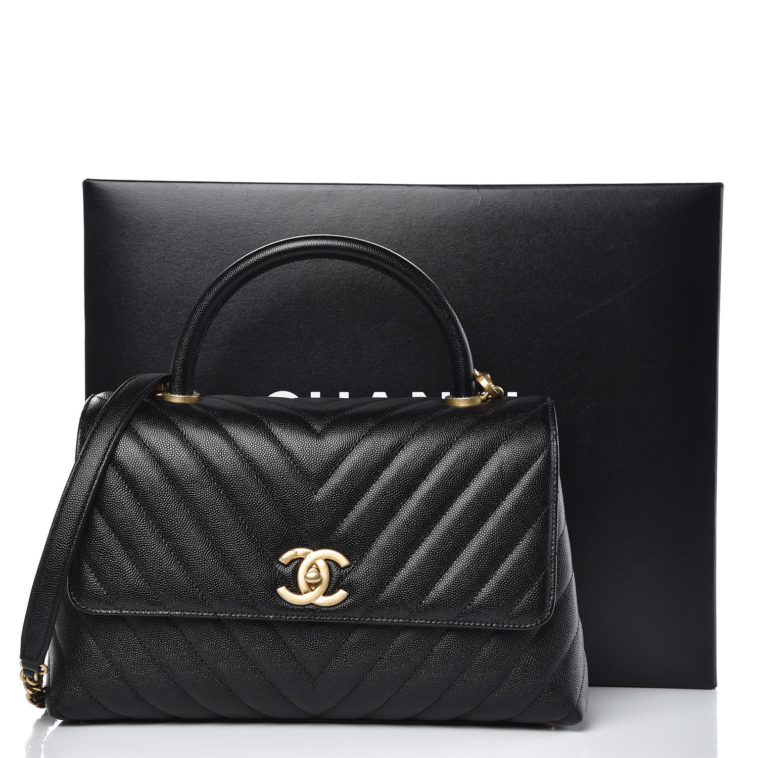 Chanel Caviar Chevron Quilted Small Coco Handle Flap Black 8 of 8