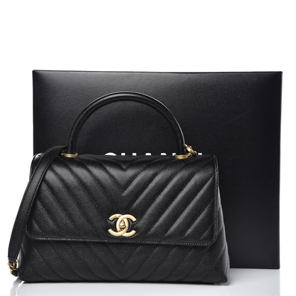 Chanel Caviar Chevron Quilted Small Coco Handle Flap Black 8 of 8