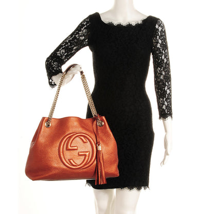 Gucci Metallic Pebbled Calfskin Medium Soho Chain Shoulder Bag Burnt Orange 2 of 9
