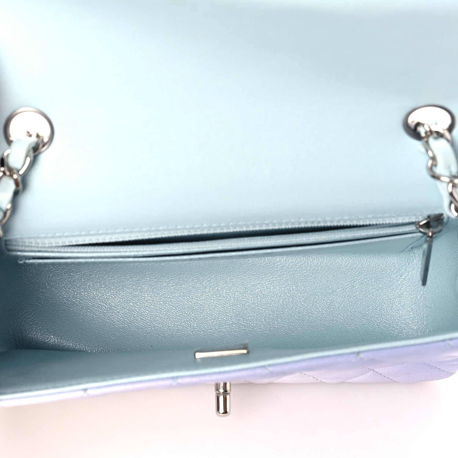 Chanel Perforated Lambskin Quilted Mini Rectangular Flap Light Blue Light Purple White 5 of 9