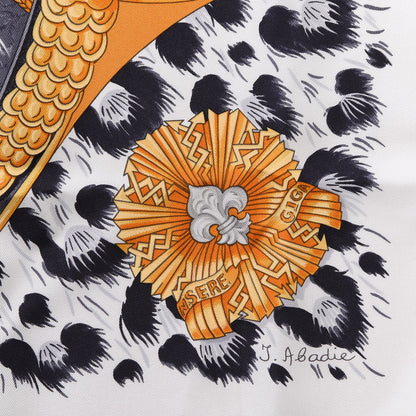 Hermes Silk Casques Et Plumets Scarf 90 Noir Blanc Vieil Or 4 of 6