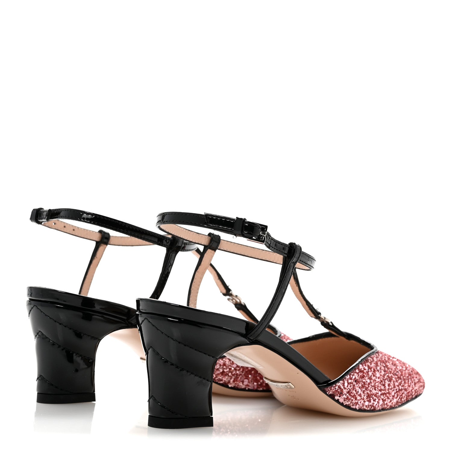 Gucci Calfskin Glitter Double G 55mm Slingback Pumps 36 Black Pink Glitter 5 of 10