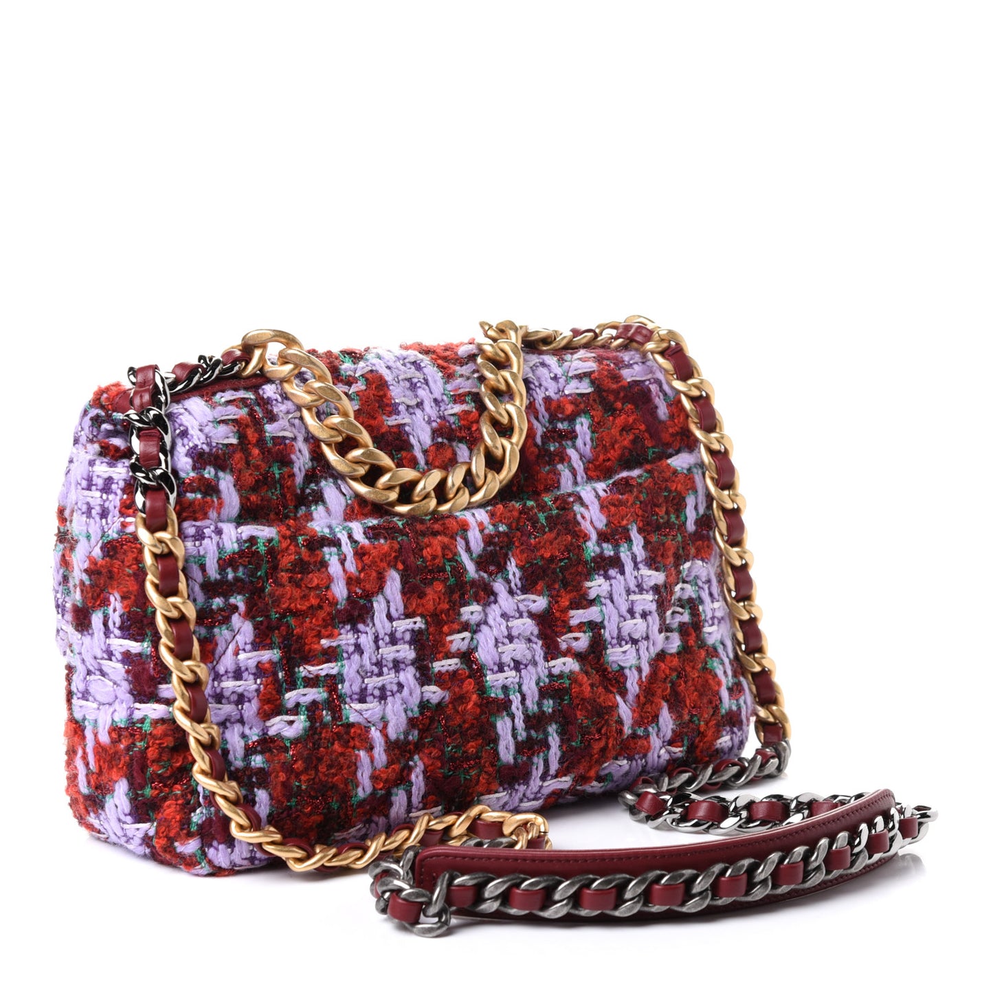 Tweed Quilted Medium Chanel 19 Flap Red Purple Green