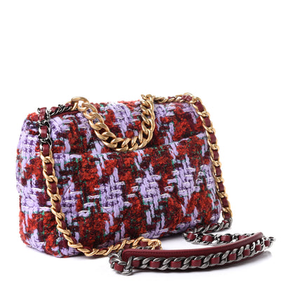 Chanel Tweed Quilted Medium Chanel 19 Flap Red Purple Green 2 of 4