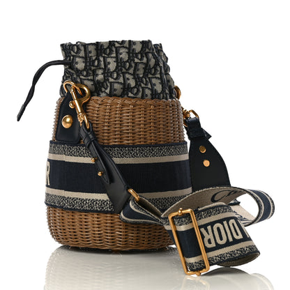 Christian Dior Wicker Oblique Drawstring Bucket Bag Blue 3 of 9