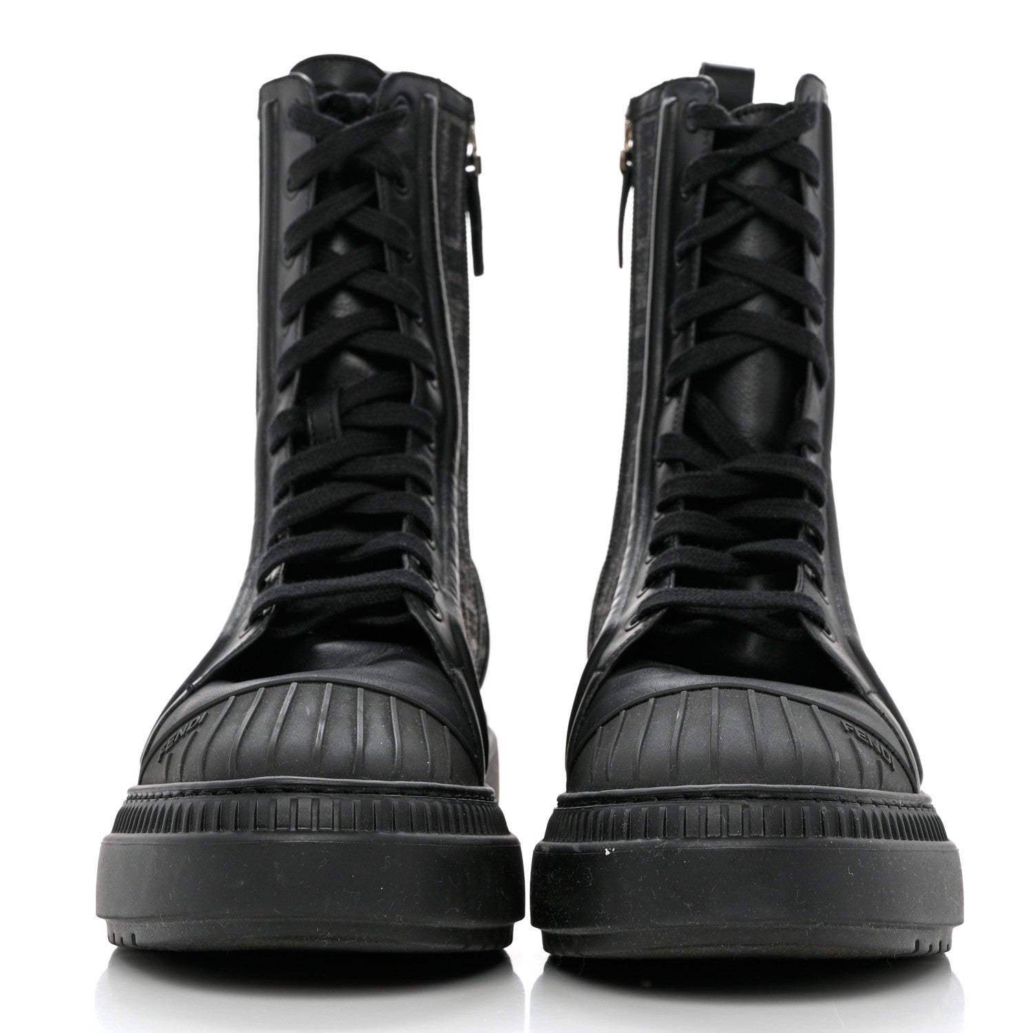 Fendi Fabric Jacquard Vitello FF Domino 50mm Biker Boots 38 Black Asfalto 2 of 8