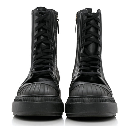 Fendi Fabric Jacquard Vitello FF Domino 50mm Biker Boots 38 Black Asfalto 2 of 8