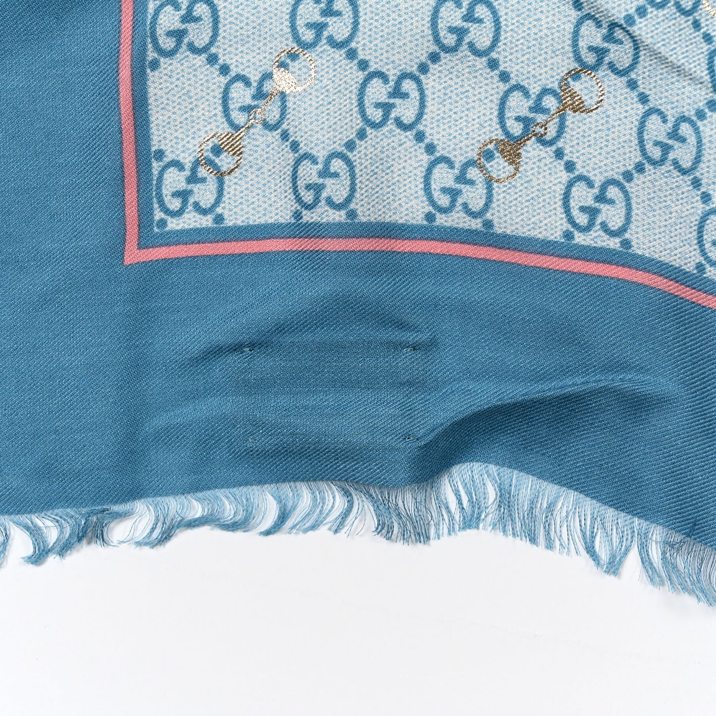 Modal Silk GG Monogram Big Gold Horsebit Fringe Shawl Bluette Pink