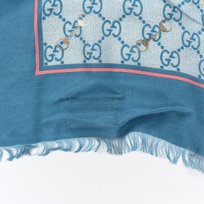 Gucci Modal Silk GG Monogram Big Gold Horsebit Fringe Shawl Bluette Pink 4 of 5