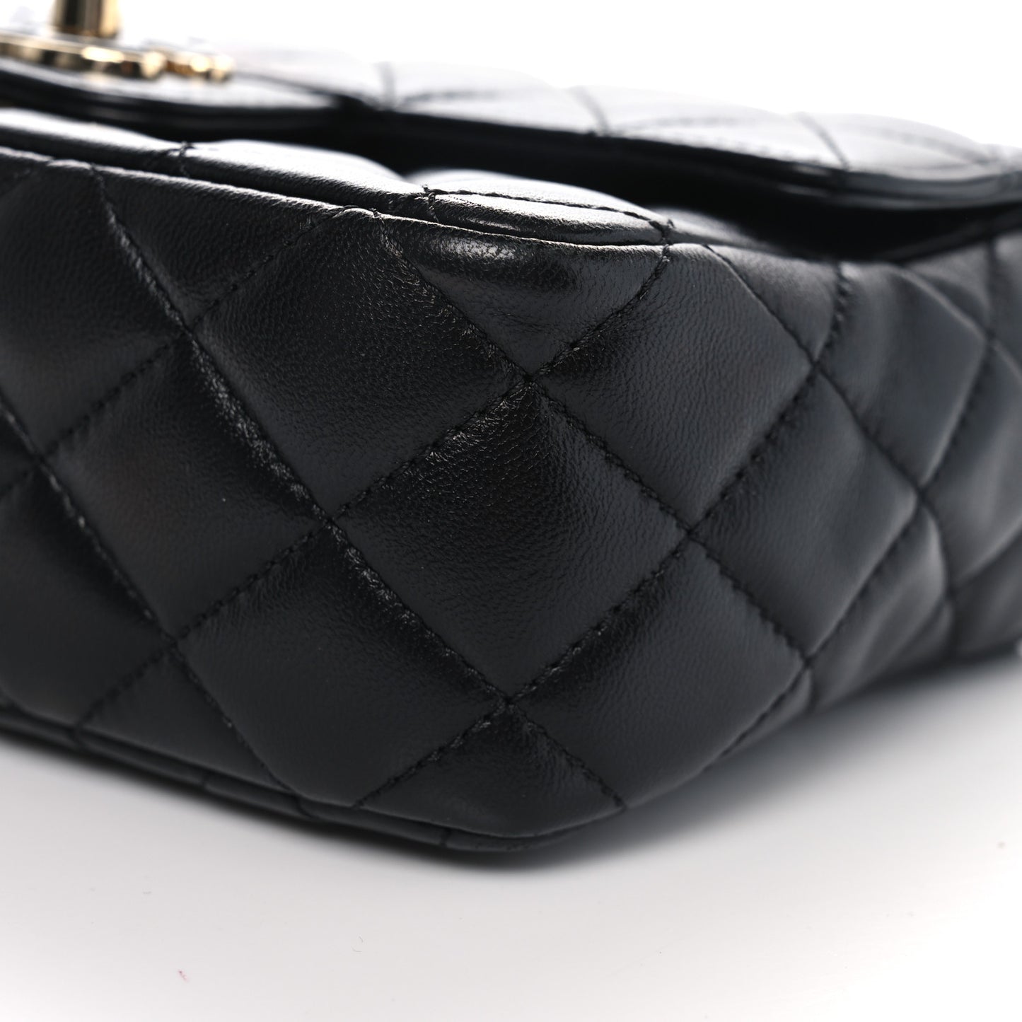 Lambskin Resin Quilted Mini Heart Square Flap Black