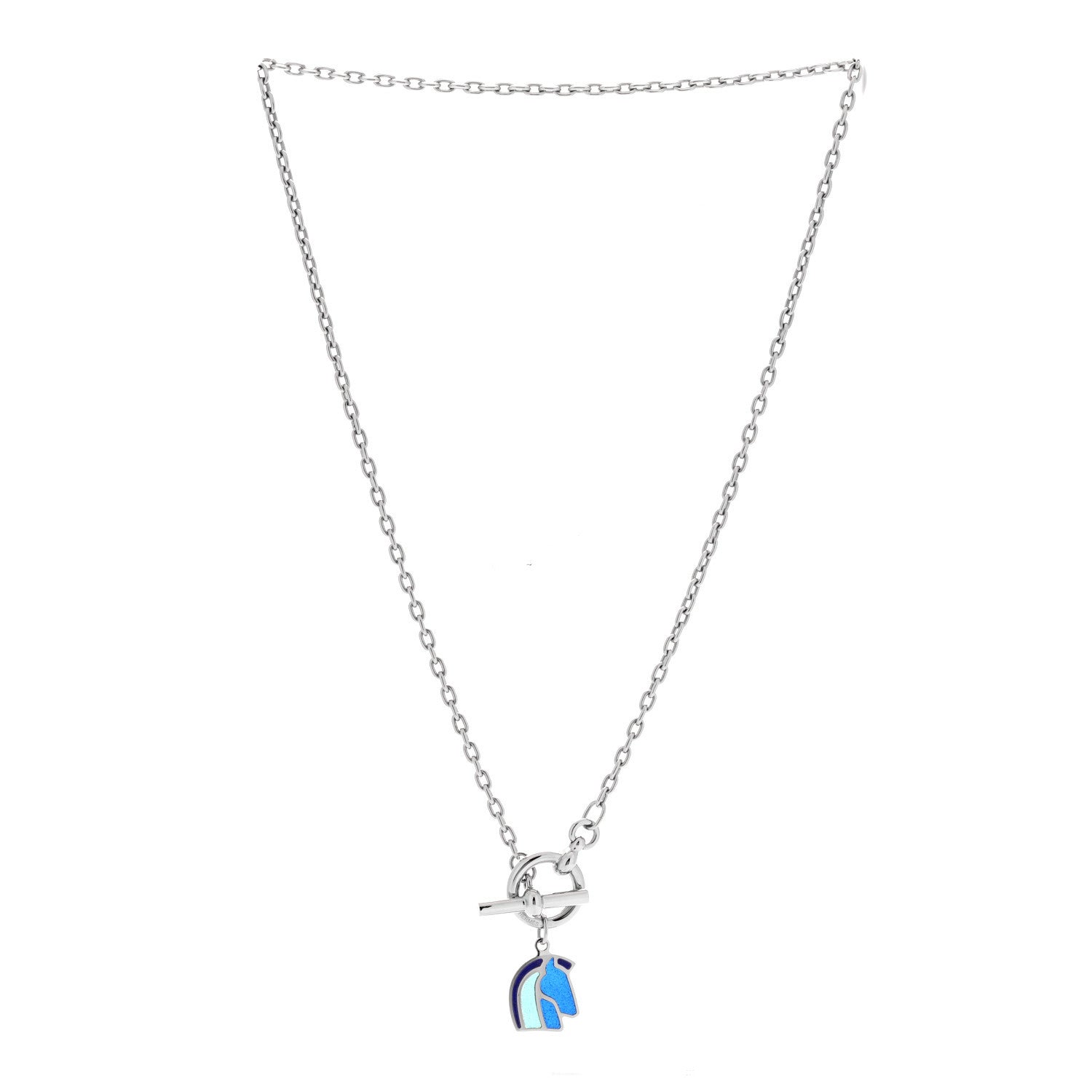 Hermes Palladium Enamel Helios Cheval Necklace Camaïeu De Bleu 3 of 8
