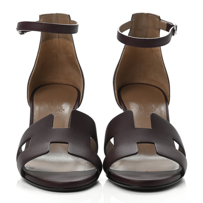 Hermes Calfskin Legend Wedge Sandals 35 Cassis 2 of 4