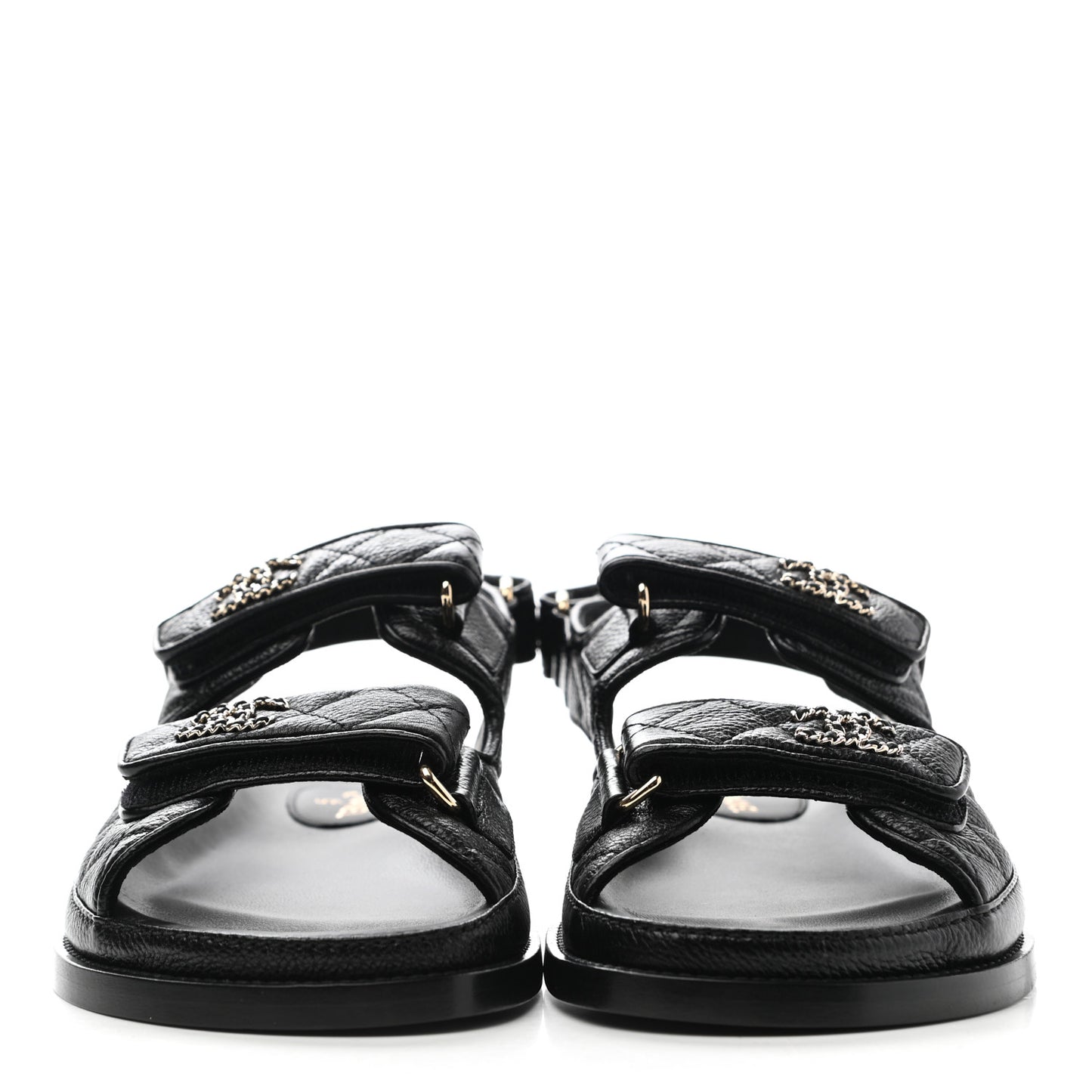 Grained Calfskin Velcro Dad Sandals 36 Black