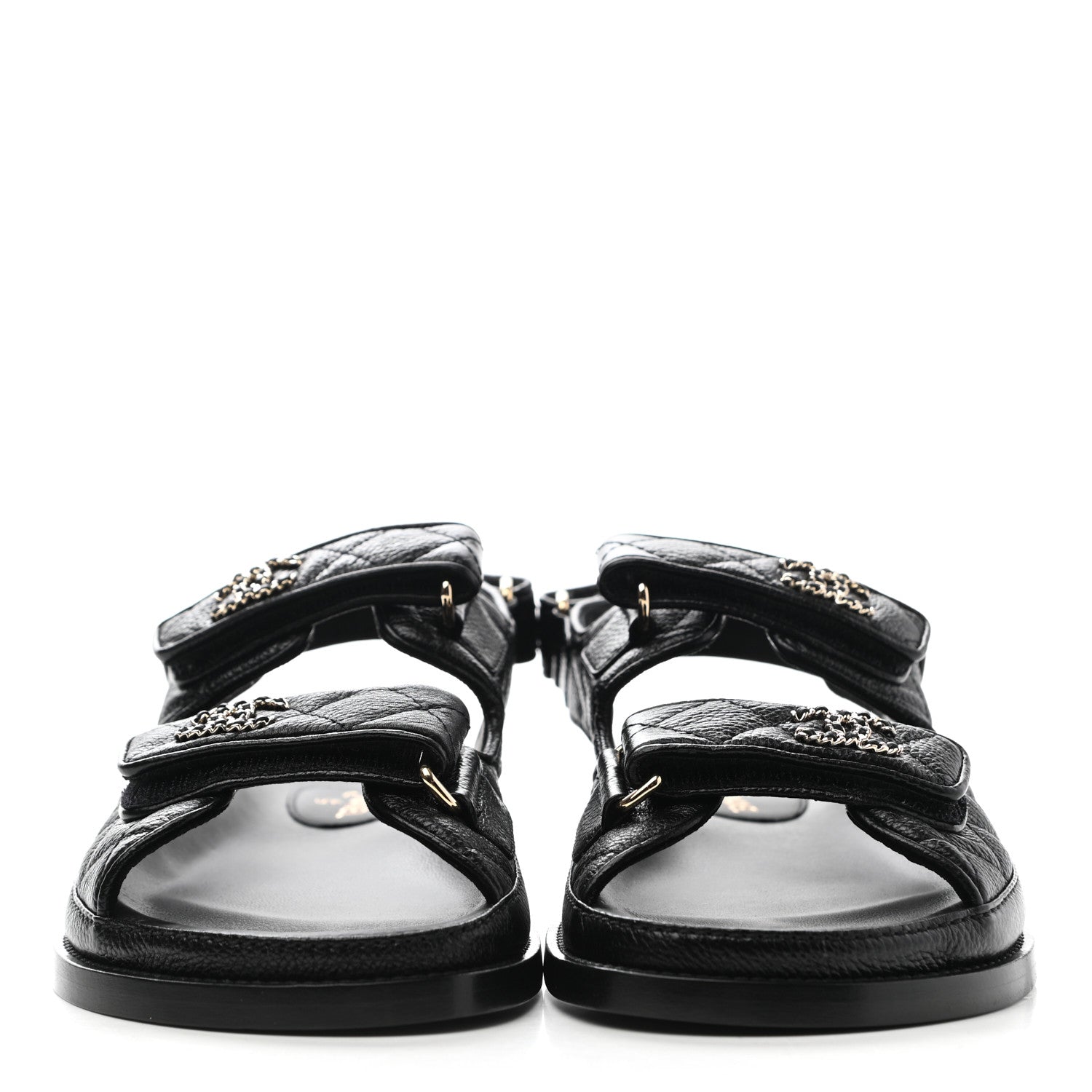 Chanel Grained Calfskin Velcro Dad Sandals 36 Black 2 of 9