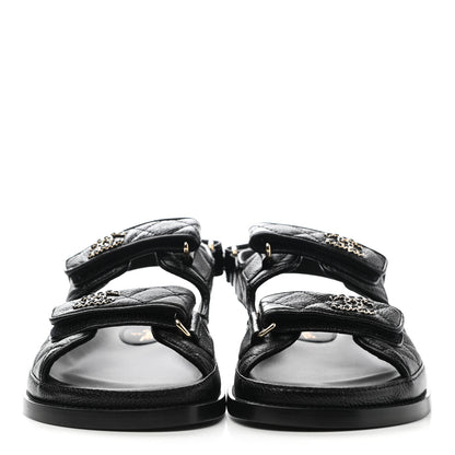 Chanel Grained Calfskin Velcro Dad Sandals 36 Black 2 of 9
