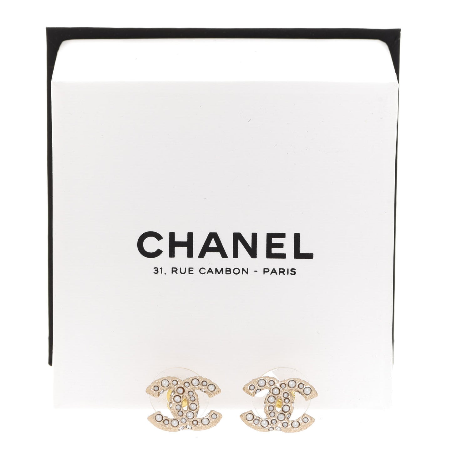 Metal Graduated Pearl Crystal CC Earrings Gold