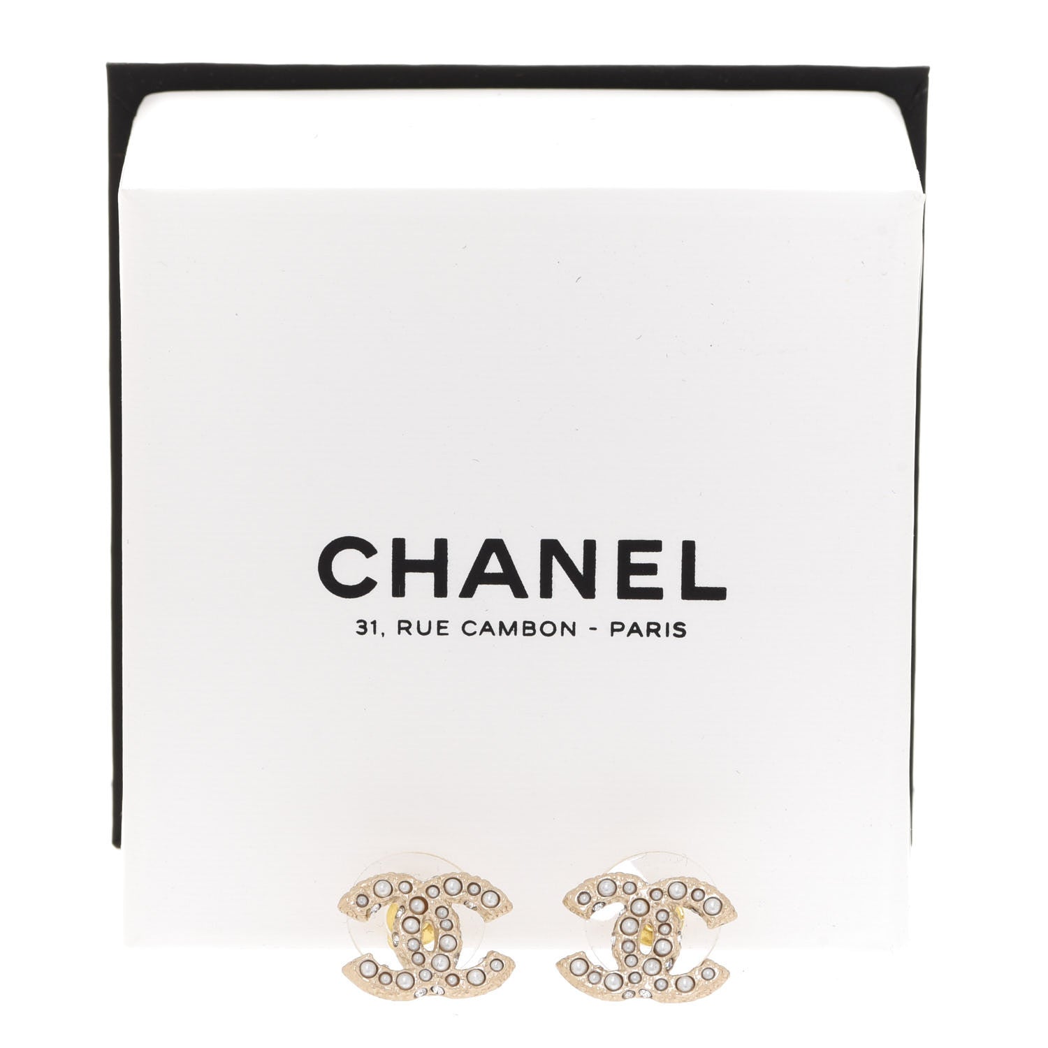 Chanel Metal Graduated Pearl Crystal CC Earrings Gold 5 of 5