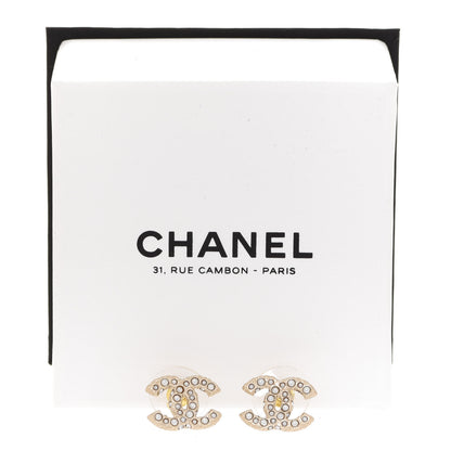 Chanel Metal Graduated Pearl Crystal CC Earrings Gold 5 of 5