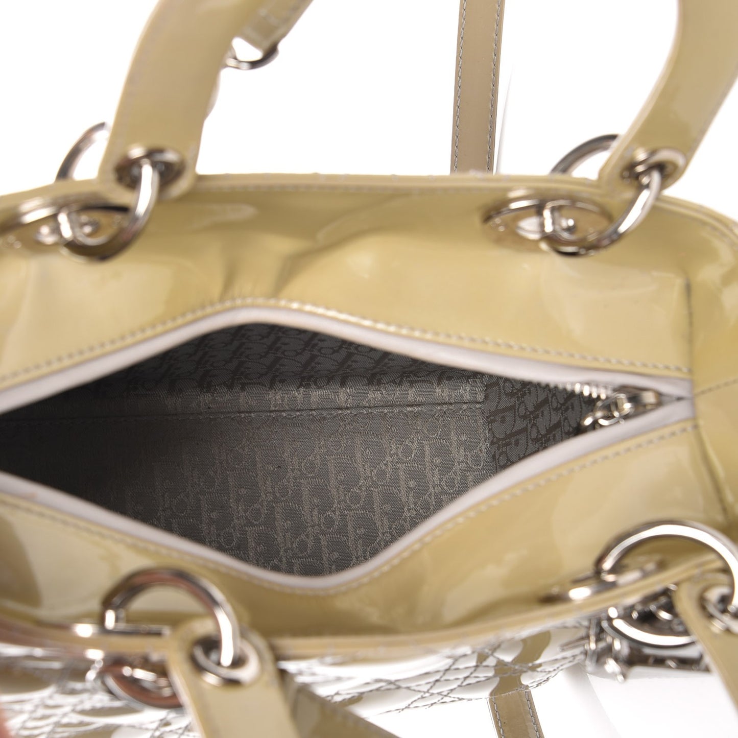 Patent Cannage Medium Lady Dior Beige