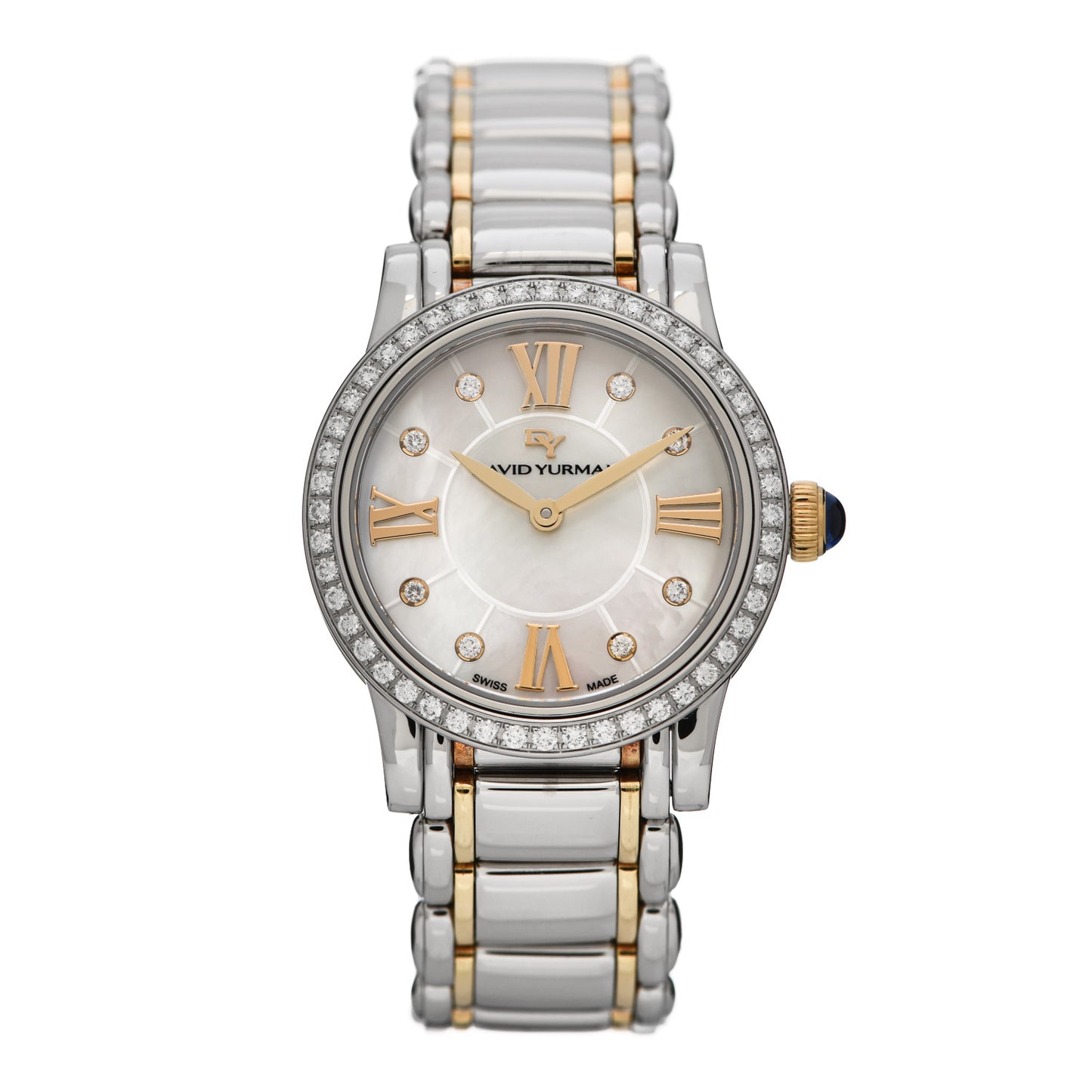 Stainless Steel 18K Yellow Gold Diamond Bezel Mother of Pearl 30mm Classic Quartz Watch