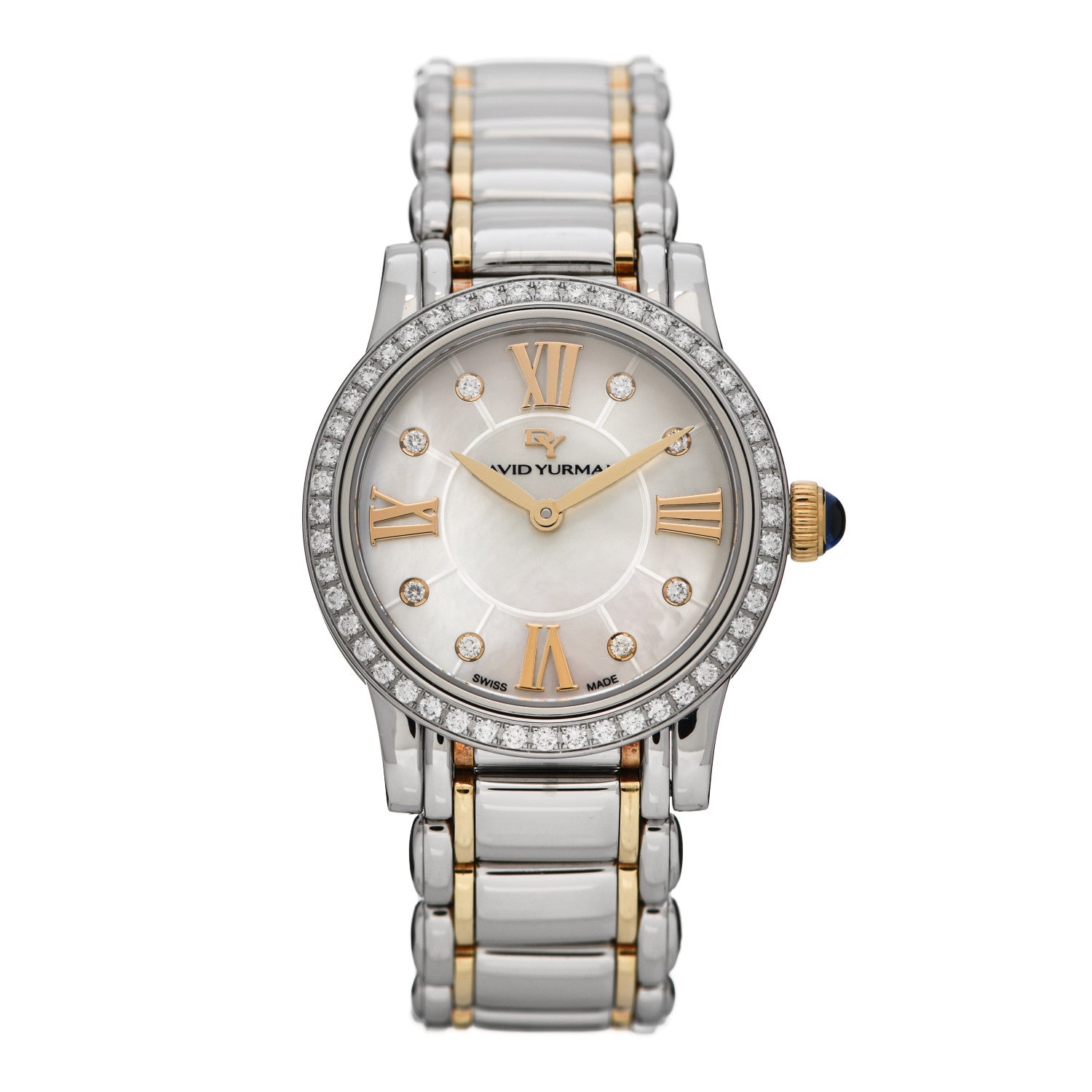 David Yurman Stainless Steel 18K Yellow Gold Diamond Bezel Mother of Pearl 30mm Classic Quartz Watch 1 of 5