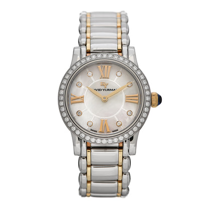 David Yurman Stainless Steel 18K Yellow Gold Diamond Bezel Mother of Pearl 30mm Classic Quartz Watch 1 of 5