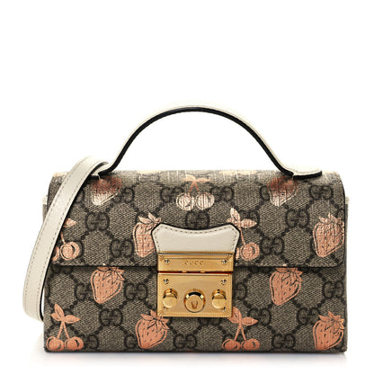 Gucci GG Supreme Monogram Berry Textured Dollar Calfskin Mini Padlock Top Handle Shoulder Bag Beige Ebony Light Copper Mystic White 1 of 16