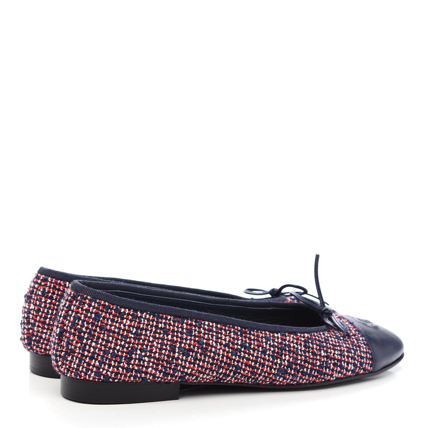 Chanel Tweed Lambskin Cap Toe Ballerina Flats 40 Navy Red 4 of 8