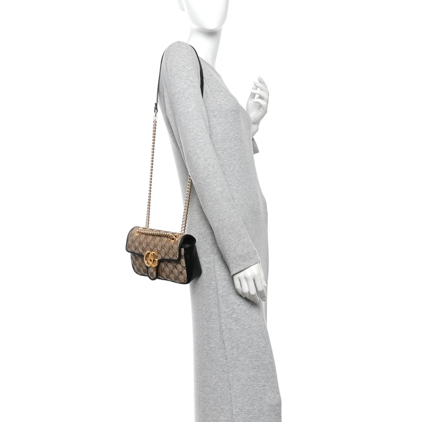 Monogram Matelasse Diagonal Mini GG Marmont Shoulder Bag Beige Black