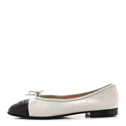 Chanel Lambskin Cap Toe CC Ballerina Flats 36.5 Grey Black 1 of 8