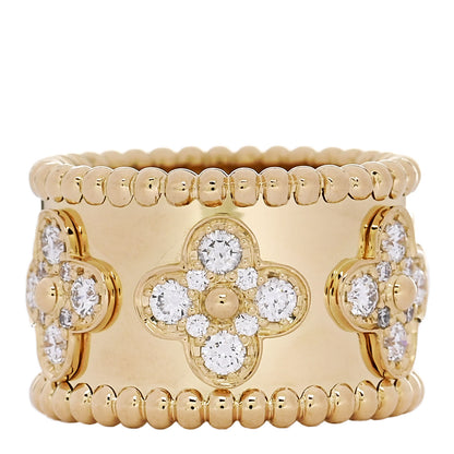 Van Cleef & Arpels 18K Yellow Gold Diamond Perlee Clovers Ring 49 5 1 of 5