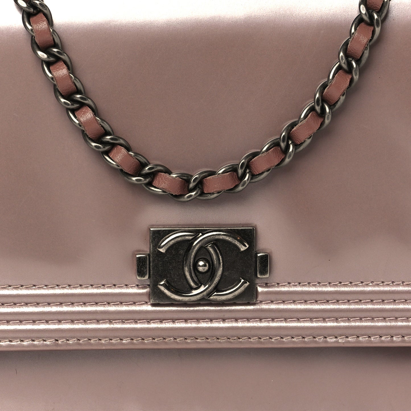 Metallic Glazed Calfskin Boy Wallet On Chain WOC Pink