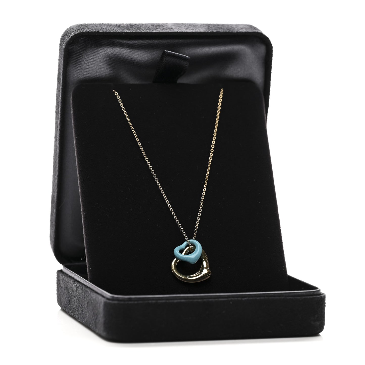 18K Yellow Gold Turquoise Elsa Peretti Double Open Heart Pendant Necklace