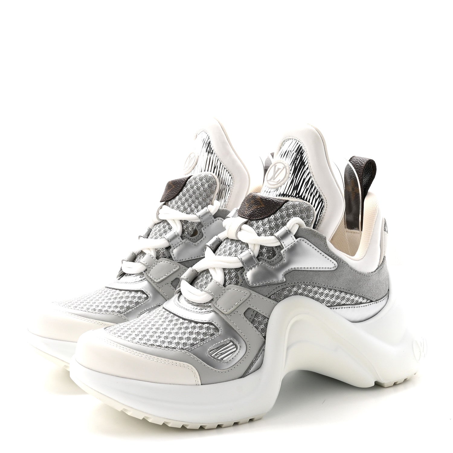 Louis Vuitton Metallic Calfskin Technical Nylon LV Archlight Sneakers 37 White Silver 4 of 9