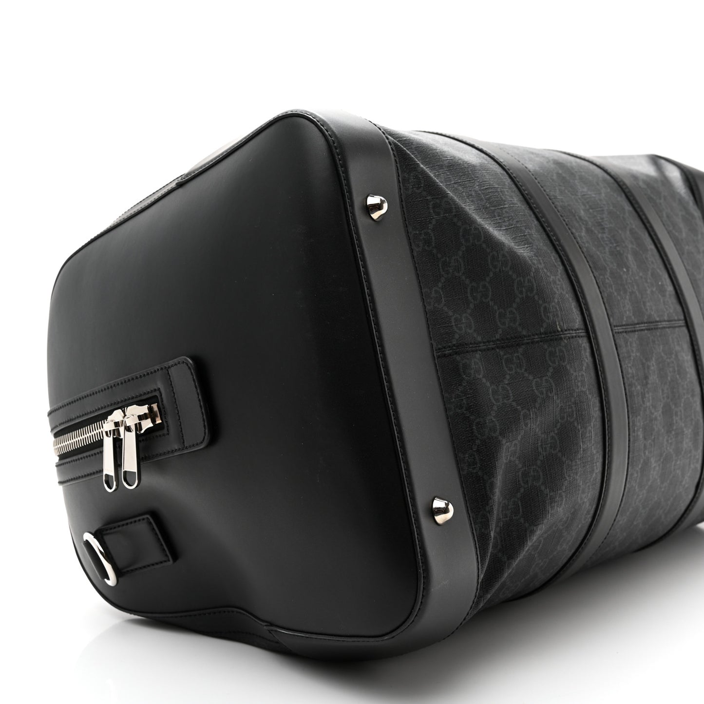 Soft GG Supreme Monogram Appia Calfskin Web Large Carry On Duffle Bag Black Grey