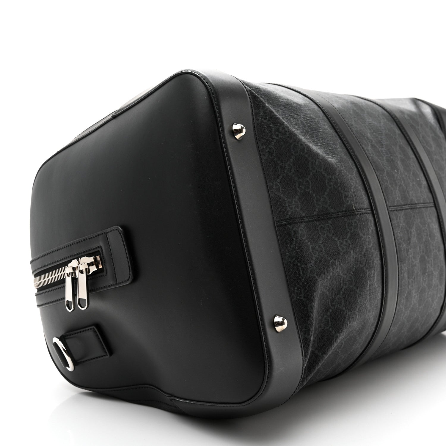 Gucci Soft GG Supreme Monogram Appia Calfskin Web Large Carry On Duffle Bag Black Grey 9 of 14