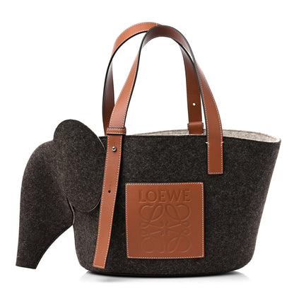 Loewe Calfskin Felt Elephant Basket Tote Brown Beige 1 of 8