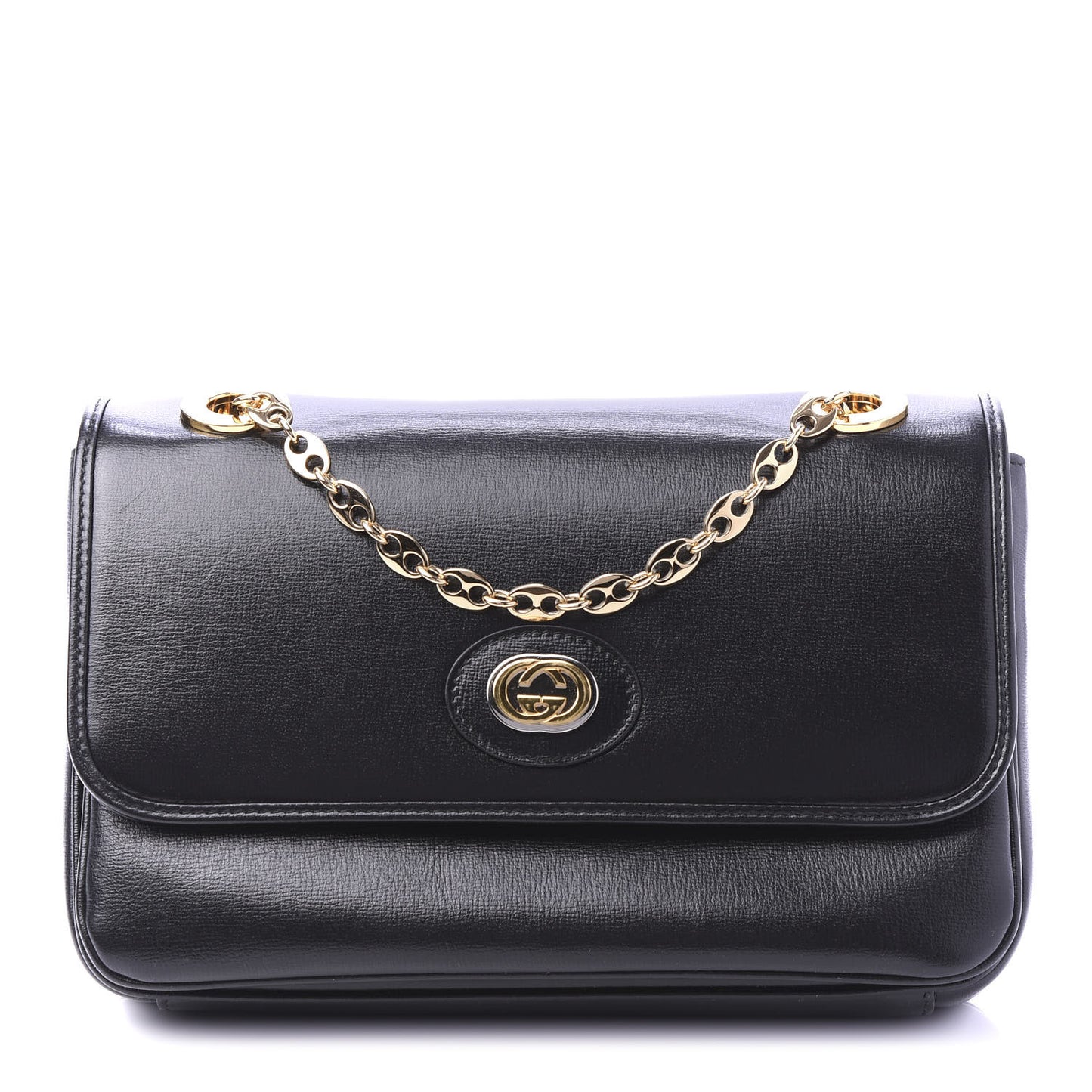 Azalea Calfskin Small Marina Chain Shoulder Bag Black