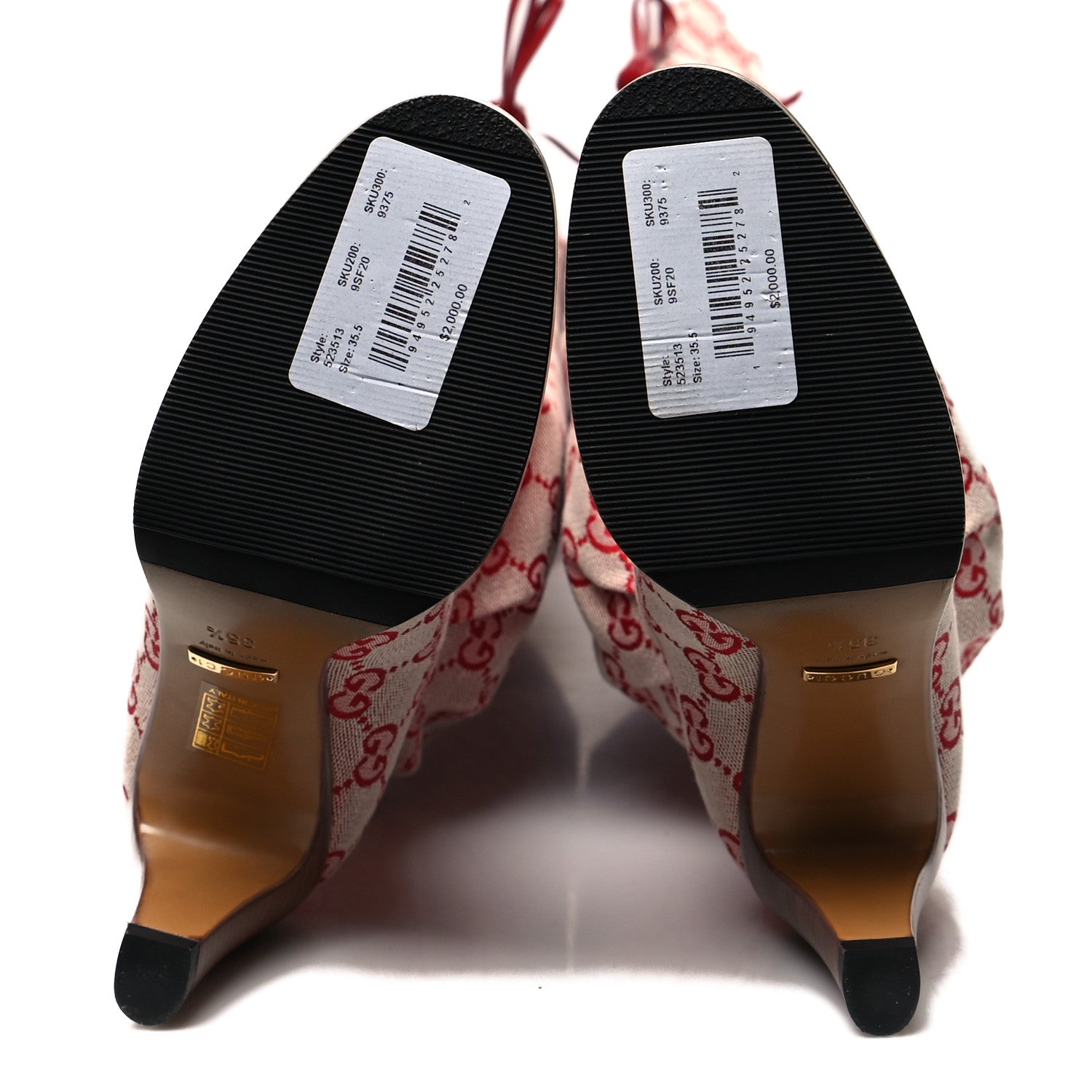 Gucci Monogram Over The Knee Boots 35.5 Gardenia Hibiscus Red 5 of 6