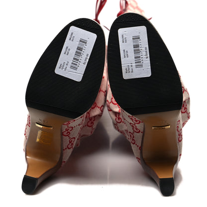 Gucci Monogram Over The Knee Boots 35.5 Gardenia Hibiscus Red 5 of 6