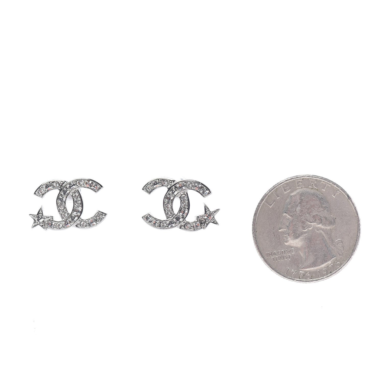 Chanel Crystal CC Starfall Earrings Silver 2 of 5