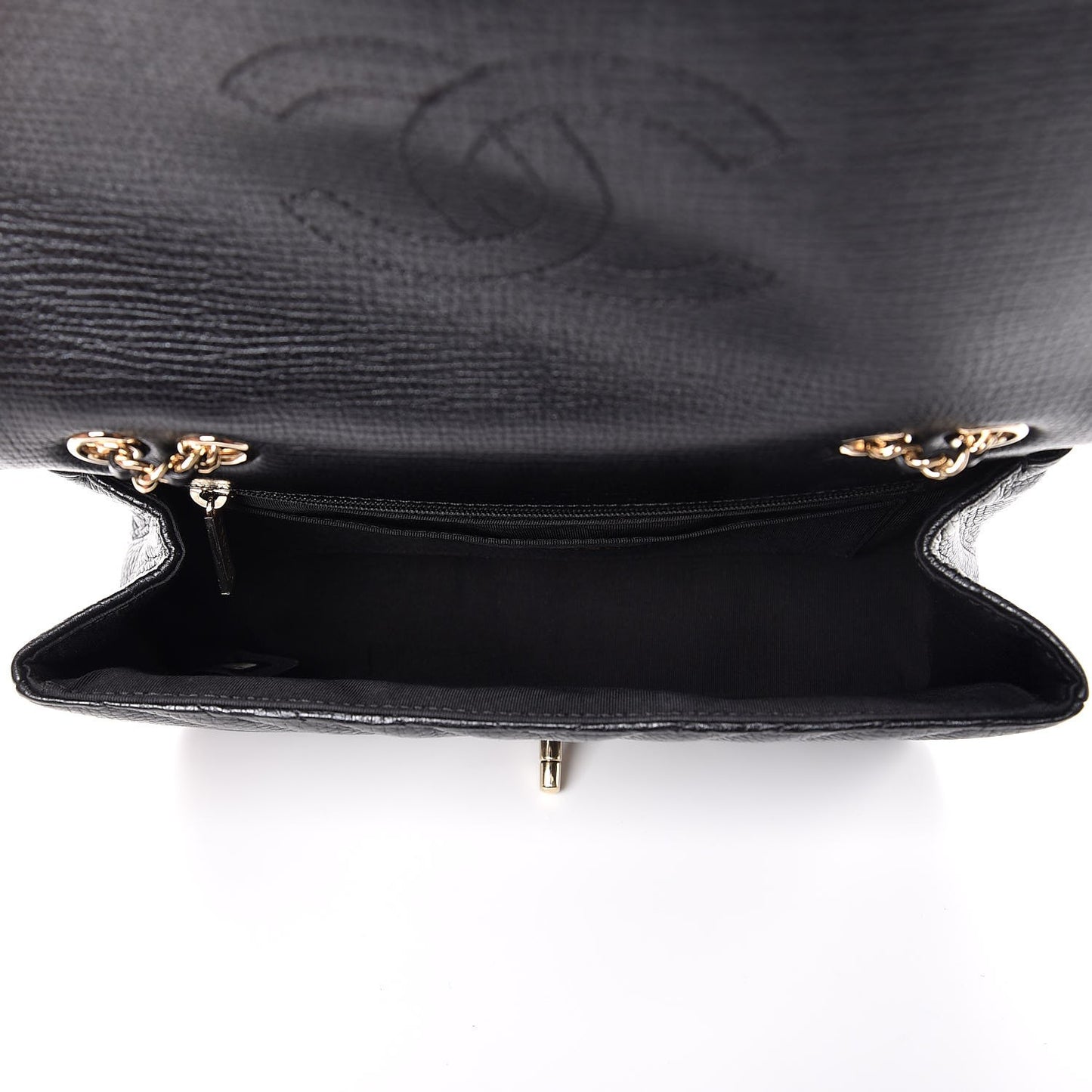 Metallic Calfskin Chevron Quilted Small Statement Flap Black