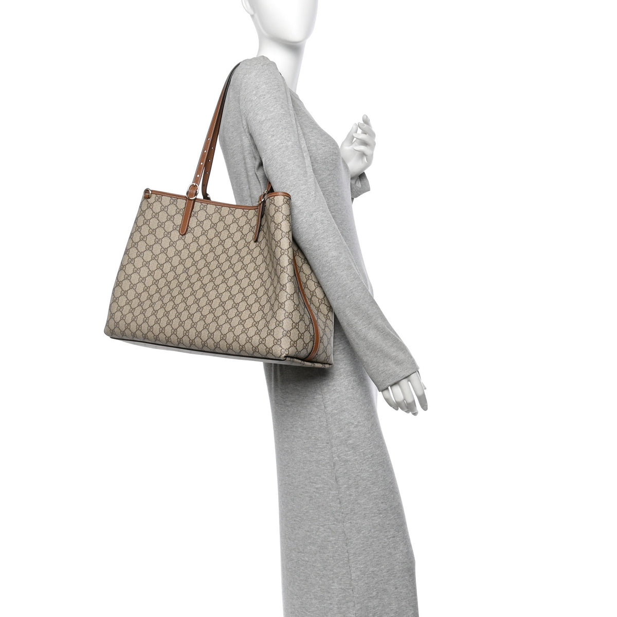 Gucci GG Supreme Monogram Emblem Maxi Tote Bag Beige Dark Brown 2 of 10